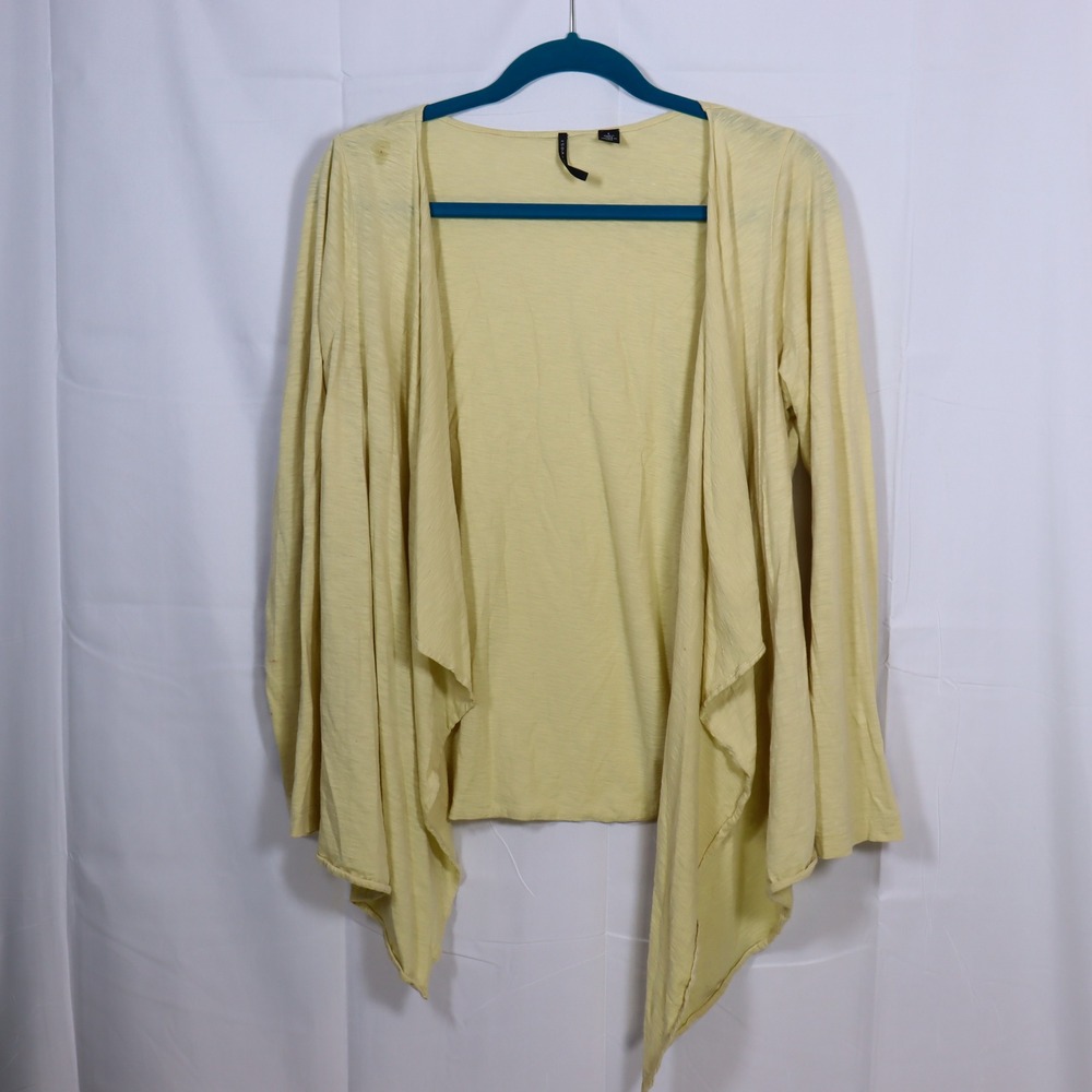 Isda‎ & Co Cardigan L Yellow Womens Open Front Slub Knit Sweater